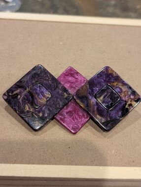 Marbled Resin Square Brooch in Purple & Fuchsia